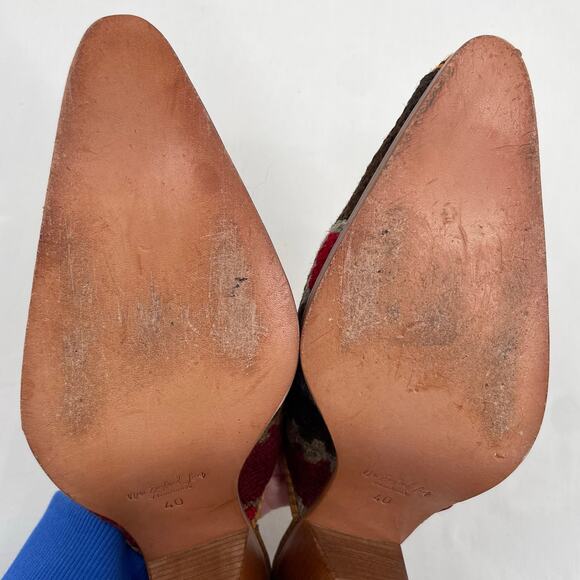 Vintage Kilim Rug Heeled Mules Red Brown Upcycled New England Loom Size EU 40 - Picture 10 of 11